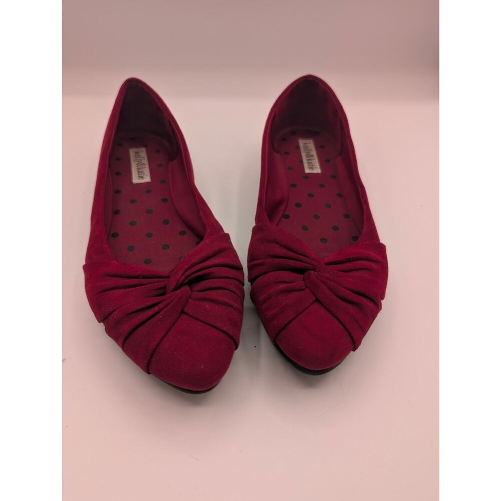 Kelly & Katie Burgundy Ballet Flats Ruched Knot Faux Suede Shoes Size 8